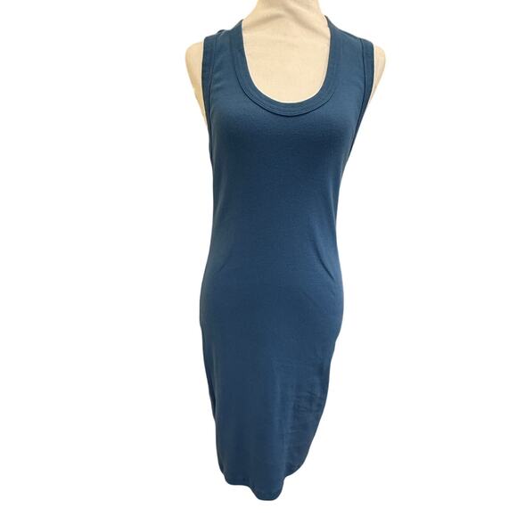 Standard James Perse 100% Cotton Midi Dress Blue Women's 2 Crewneck Fitted - Picture 3 of 11